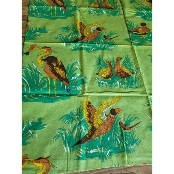 Vintg Pheasant Bird Print Flannel Fabric Panel 36" x 36" Cotton Green Hunting - Picture 4 of 5